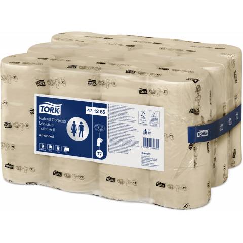 PAPIER HYGIÉNIQUE EN ROULEAU TORK MID-SIZE SANS MANDRIN T7 LOT DE 36